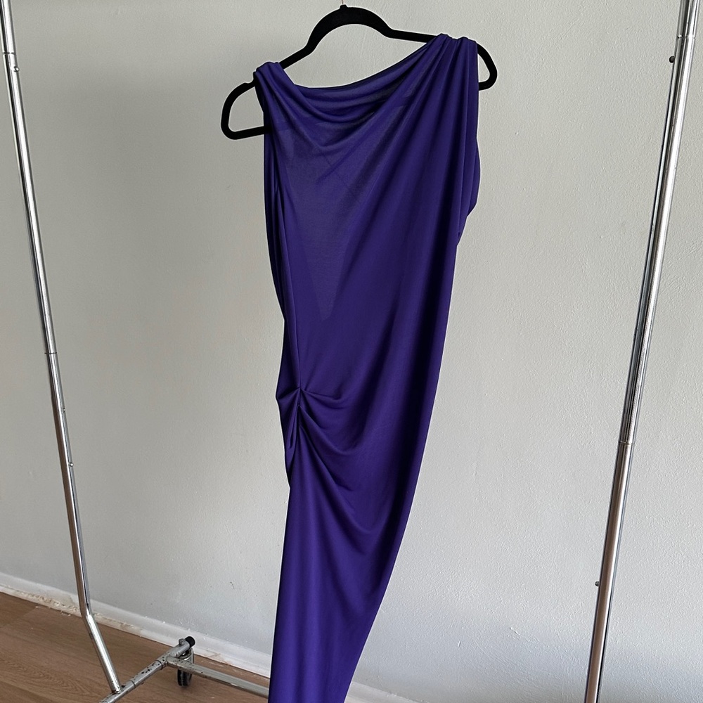 BCBGMaxAzria One-Shoulder Draped Purple Asymmetrical Dress